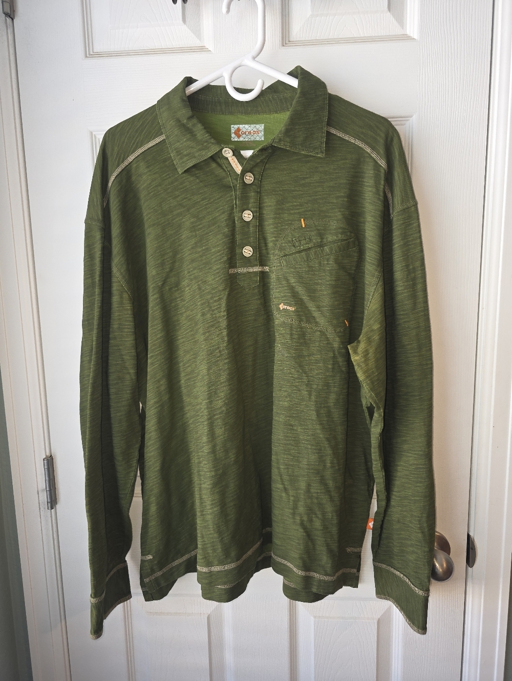 Original Crocs Men's Short S Lime Green Pocket Cotton Polo Collar Sz XL Shirt